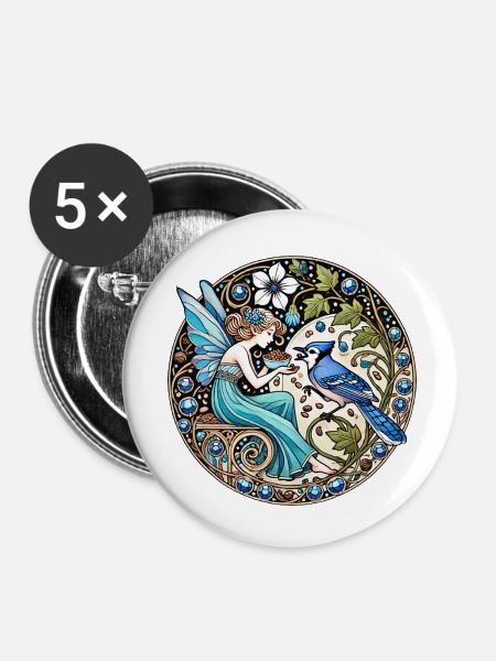 Blauhäher Fee - Buttons klein 25 mm (5er Pack) - Weiß