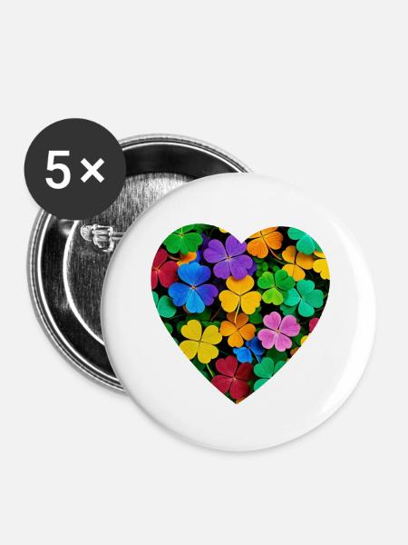 Buntes Kleeblatt - Buttons klein 25 mm (5er Pack) - Weiß