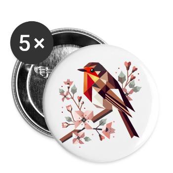 charmant rouge-gorge entouré de cerisiers en fleurs - Lot de 5 petits badges (25 mm) - blanc - Devant
