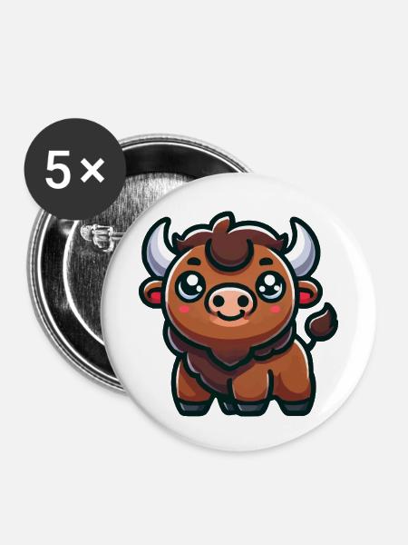 bison comic - Buttons klein 25 mm (5er Pack) - Weiß