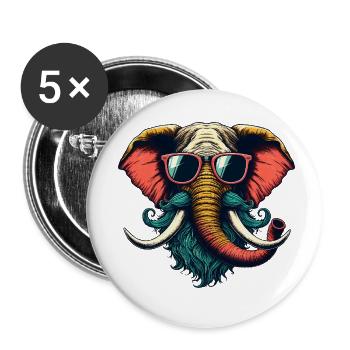 Cool Hipster Elephant Face Moustache Barbe - Lot de 5 petits badges (25 mm) - blanc - Devant