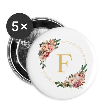 F Monogram, Couronne de fleurs, Personnalisable - Lot de 5 petits badges (25 mm) - blanc - Devant