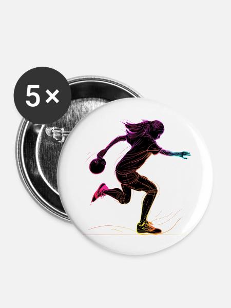 Bowling Frau Retrowave - Buttons klein 25 mm (5er Pack) - Weiß