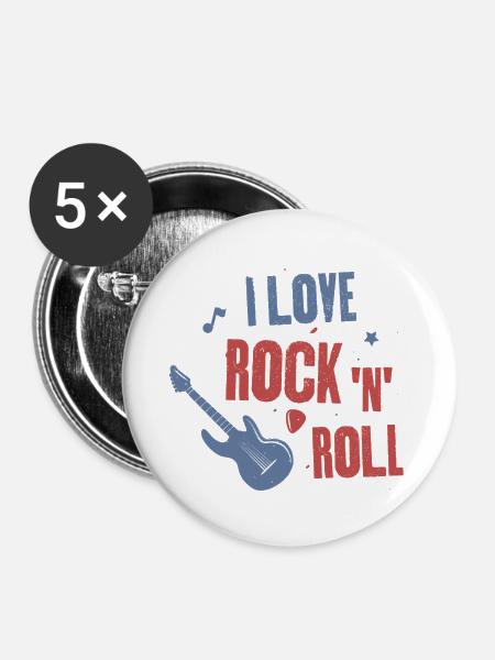Ich liebe Rock'n'Roll - Buttons klein 25 mm (5er Pack) - Weiß
