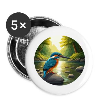 Kingfisher sits by stream - Buttons small 1''/25 mm (5-pack) - white - Front