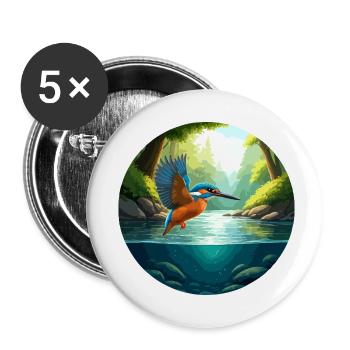 Le martin-pêcheur vole au-dessus du ruisseau - Lot de 5 petits badges (25 mm) - blanc - Devant