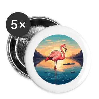Flamingo bei Sonnenaufgang - Buttons klein 25 mm (5er Pack) - Weiß - Vorne