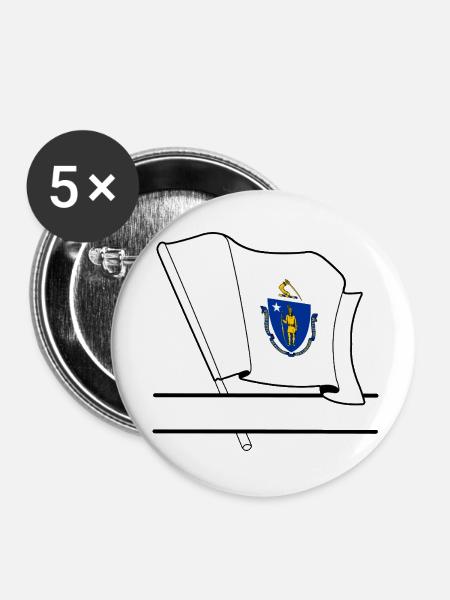 Flagge Massachusetts Textbanner - Buttons klein 25 mm (5er Pack) - Weiß