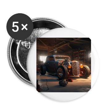 Gros Hot Rod - Lot de 5 petits badges (25 mm) - blanc - Devant