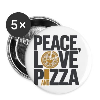 Frieden, Liebe und Pizza - Buttons klein 25 mm (5er Pack) - Weiß - Vorne