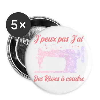 I can't I have dreams to sew humor - Buttons small 1''/25 mm (5-pack) - white - Front