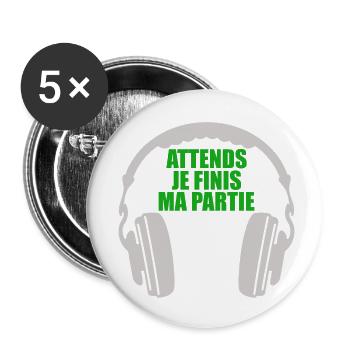 Moment, ich beende mein Gamer Gamer Videospiel - Buttons klein 25 mm (5er Pack) - Weiß - Vorne