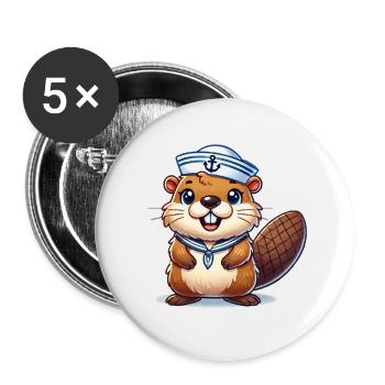 Capitaine de marin castor - Lot de 5 petits badges (25 mm) - blanc - Devant