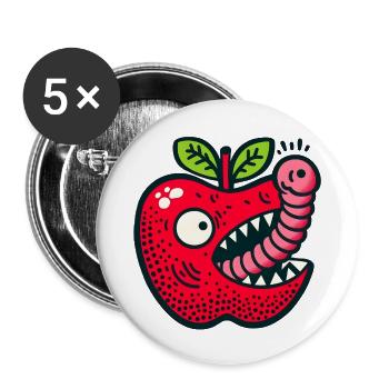 Apfel frisst Wurm - Buttons klein 25 mm (5er Pack) - Weiß - Vorne
