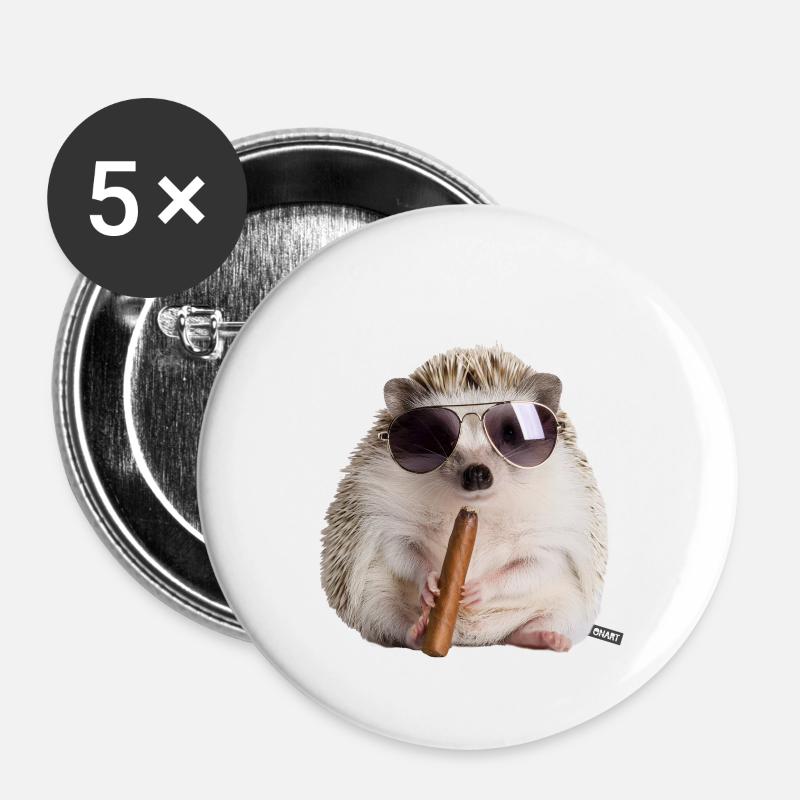 Hérisson cool - Lot de 5 petits badges (25 mm) - blanc
