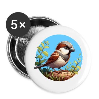 Spatz auf einem Ast - Buttons klein 25 mm (5er Pack) - Weiß - Vorne
