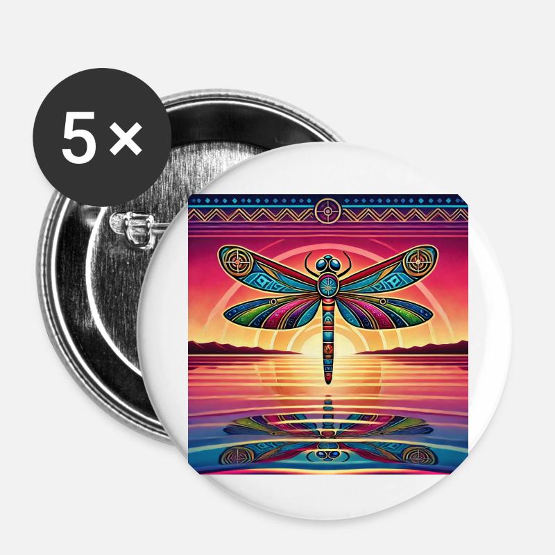 Libellule Kraftier - Lot de 5 petits badges (25 mm) - blanc
