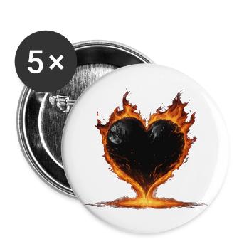 Schwarzes brennendes Herz - Buttons klein 25 mm (5er Pack) - Weiß - Vorne