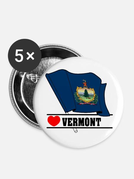 Flagge Vermont Herz VERMONT - Buttons klein 25 mm (5er Pack) - Weiß