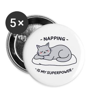 Entspannte graue Katze, die auf einem Kissen schläft - Buttons klein 25 mm (5er Pack) - Weiß - Vorne