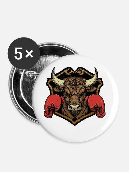 Bulle Stier Boxer MMA Logo - Buttons klein 25 mm (5er Pack) - Weiß