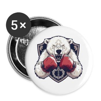 Eisbär Polar Bär Boxer MMA Logo - Buttons klein 25 mm (5er Pack) - Weiß - Vorne
