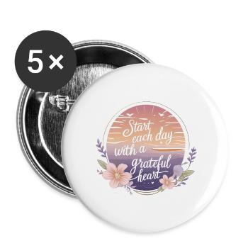 Commencez chaque journée avec un lever de soleil au cœur reconnaissant - Lot de 5 petits badges (25 mm) - blanc - Devant
