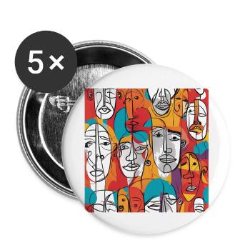 Vibrant Abstract Faces – Contemporary Line Art - Buttons small 1''/25 mm (5-pack) - white - Front