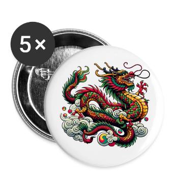 Dragon Chine - Lot de 5 petits badges (25 mm) - blanc - Devant