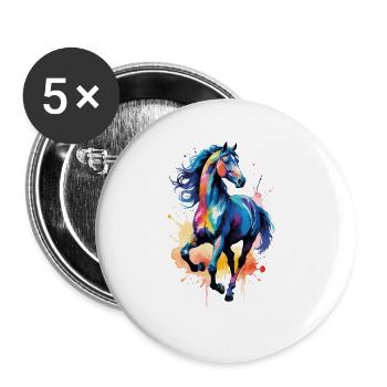 Pferd Motiv Pferdemotiv Aquarell Wasserfarben - Buttons klein 25 mm (5er Pack) - Weiß - Vorne