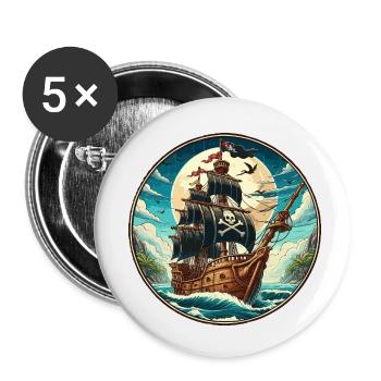 Piratenschiff groß - Buttons klein 25 mm (5er Pack) - Weiß - Vorne