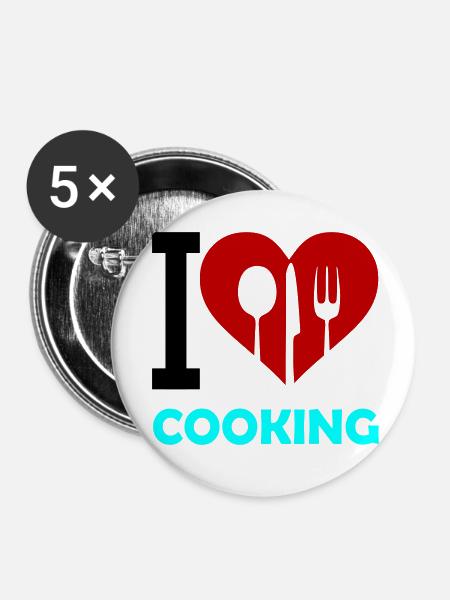 i love cooking - Buttons klein 25 mm (5er Pack) - Weiß