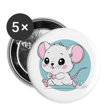 Funny Cartoon Running Mouse Art - Cheese Lover - Buttons small 1''/25 mm (5-pack) - white - Front