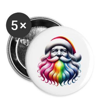 🎅✨ Magischer Regenbogen-Weihnachtsmann ✨🎅 - Buttons klein 25 mm (5er Pack) - Weiß - Vorne