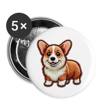 Corgi - Lot de 5 petits badges (25 mm) - blanc - Devant