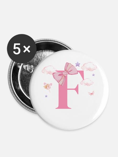 Buchstabe f rosa Wolken - Buttons klein 25 mm (5er Pack) - Weiß