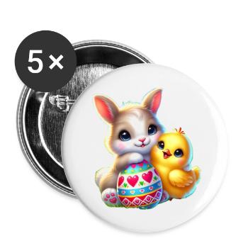 Oeuf de poussin de lapin de Pâques - Lot de 5 petits badges (25 mm) - blanc - Devant