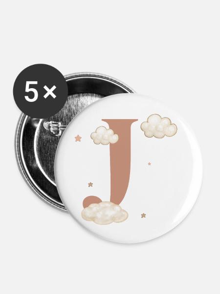 Buchstabe j bewölkt Sterne - Buttons klein 25 mm (5er Pack) - Weiß