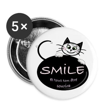 Bubble Happy Die Katze LÄCHELN - Buttons klein 25 mm (5er Pack) - Weiß - Vorne