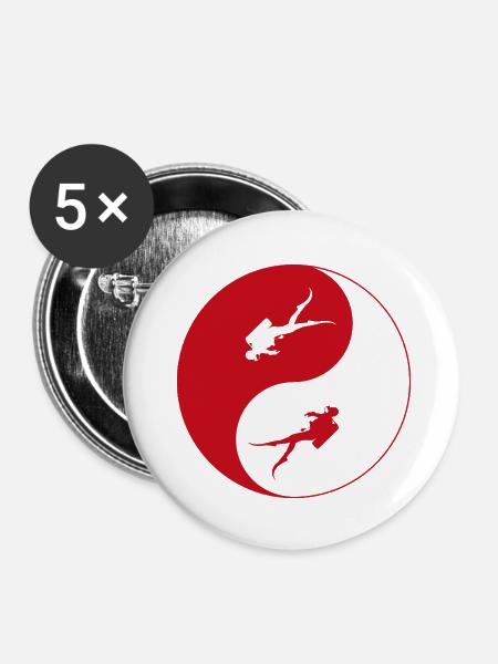tauchen ying yang - Buttons klein 25 mm (5er Pack) - Weiß