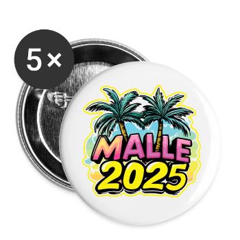 Malle 2025 Palmen Mallorca - Buttons klein 25 mm (5er Pack) - Weiß - Vorne