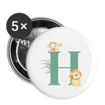 Buchstabe h grüne Dschungeltiere - Buttons klein 25 mm (5er Pack) - Weiß - Vorne