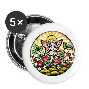 Erdbeer-Fee - Buttons klein 25 mm (5er Pack) - Weiß - Vorne