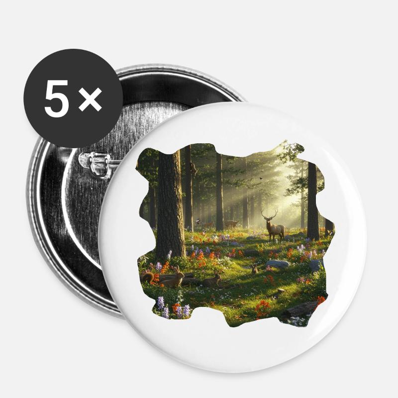 Forêt / Forest - Lot de 5 petits badges (25 mm) - blanc