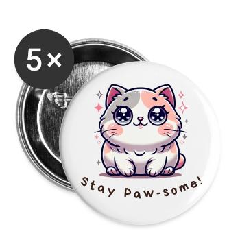 Stay Paw-some – Lustiges Katzen Shirt - Buttons klein 25 mm (5er Pack) - Weiß - Vorne