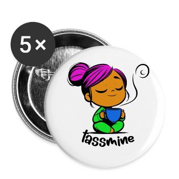 Tassmine enspannt mit einer Tasse Tee oder Kaffee - Buttons klein 25 mm (5er Pack) - Weiß - Vorne