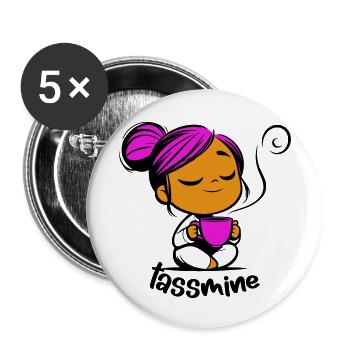 Tassmine enspannt mit einer Tasse Tee oder Kaffee - Buttons klein 25 mm (5er Pack) - Weiß - Vorne