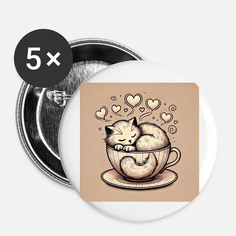 Cat in a Teacup - Buttons small 1''/25 mm (5-pack) - white