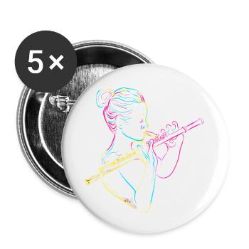 Flûte Fille Années 80 - Lot de 5 petits badges (25 mm) - blanc - Devant