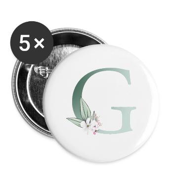 G Monogram, Floral, Personalizable - Buttons small 1''/25 mm (5-pack) - white - Front